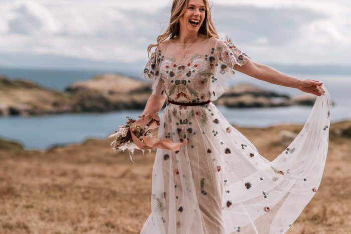 Wedding dress with flowers on it